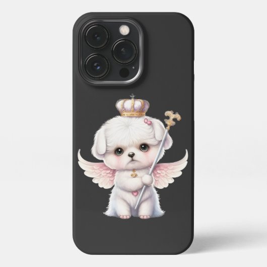 Etui iPhone 13 Pro Furry Joy : Angel Wing Maltese Chig Puppy Cadeau (Verso)
