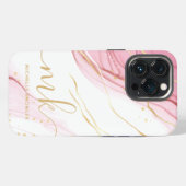 Etui iPhone 13 Pro Géode de marbre Faux Monogramme et nom (Verso Horizontal)