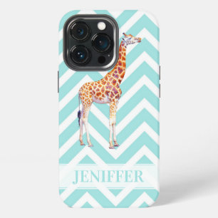 Etui iPhone 13 Pro Girafe sur chevron zigzag.