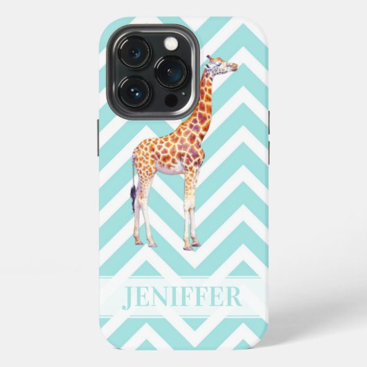 Etui iPhone 13 Pro Girafe sur chevron zigzag.                         (Dos)