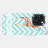 Etui iPhone 13 Pro Girafe sur chevron zigzag.                         (Verso Horizontal)