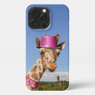 Etui iPhone 13 Pro Giraffe en casquette rose étincelant