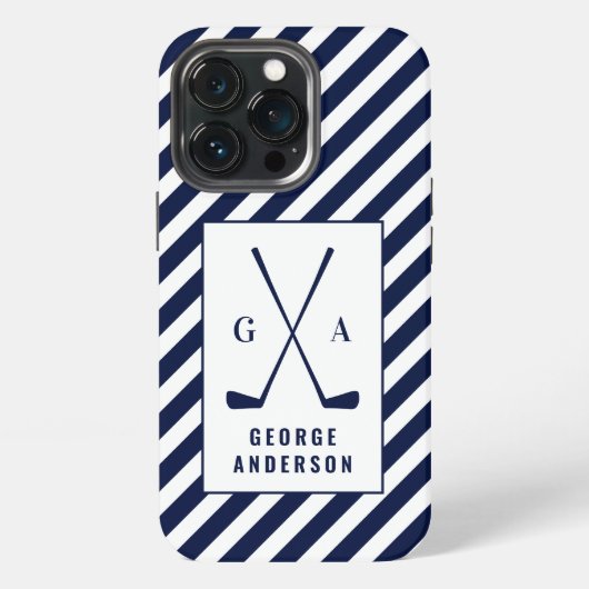 Etui iPhone 13 Pro Golf typographie moderne monogramme initial bleu b (Dos)