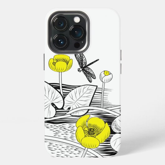 Etui iPhone 13 Pro Graphique jaune de nénuphars (Dos)