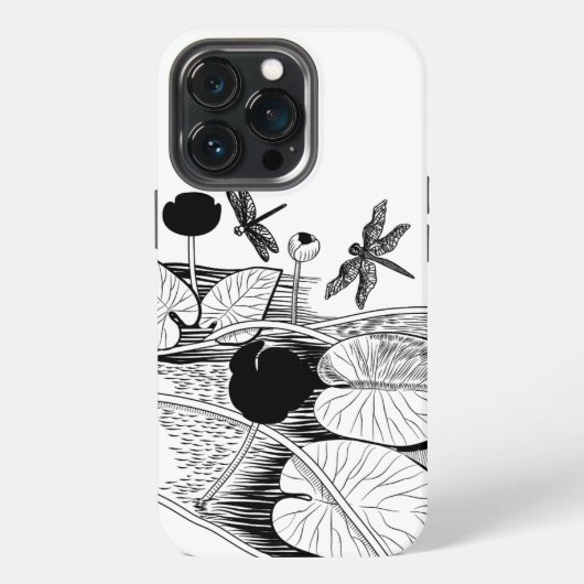Etui iPhone 13 Pro Graphique noir de nénuphars (Dos)