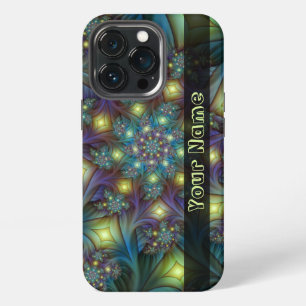 Etui iPhone 13 Pro Illuminé bleu Abstrait violet Fractal Nom