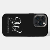 Etui iPhone 13 Pro Initiales de script élégantes et nom en noir et bl (Verso Horizontal)