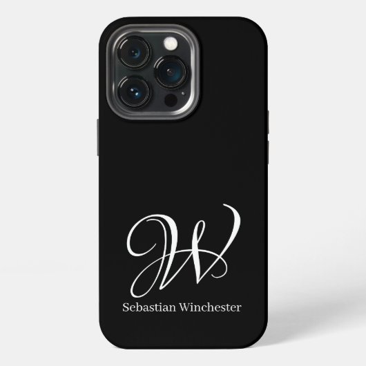 Etui iPhone 13 Pro Initiales de script élégantes et nom solide noir b (Dos)