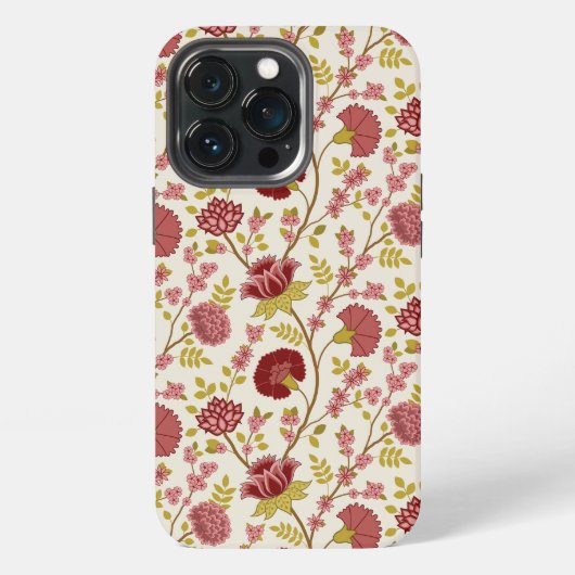 Etui iPhone 13 Pro Jacobean Floral Pattern Rouge Rose Gold Crème (Dos)