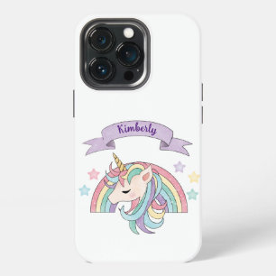 Etui iPhone 13 Pro Joli licorne pastel et arc-en-ciel scintillant ave