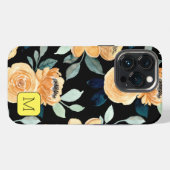 Etui iPhone 13 Pro Joli motif floral noir Beige bleu initial (Verso Horizontal)