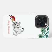 Etui iPhone 13 Pro Joyeux Noël ! Chiot avec Cloche et Balle (Verso Horizontal)