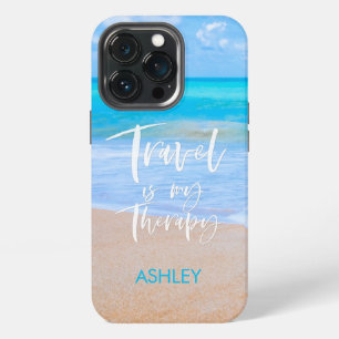 Etui iPhone 13 Pro LES VOYAGES SONT MA THÉRAPIE Citation Blanche Nom