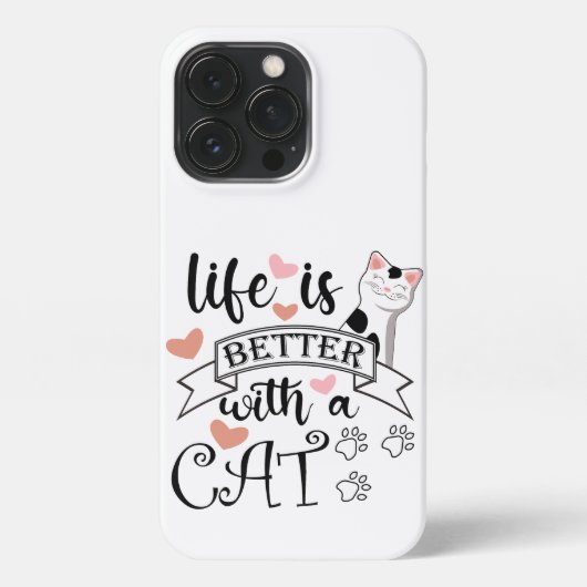 Etui iPhone 13 Pro Life is Better With a Cat quote slogan (Verso)