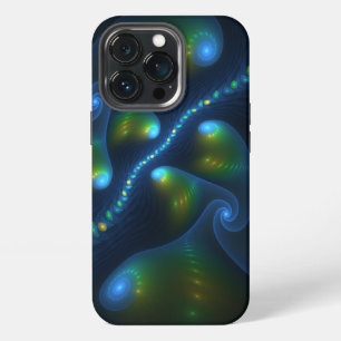 Etui iPhone 13 Pro Lumières de l'Imaginaire Abstrait Bleu Vert Jaune