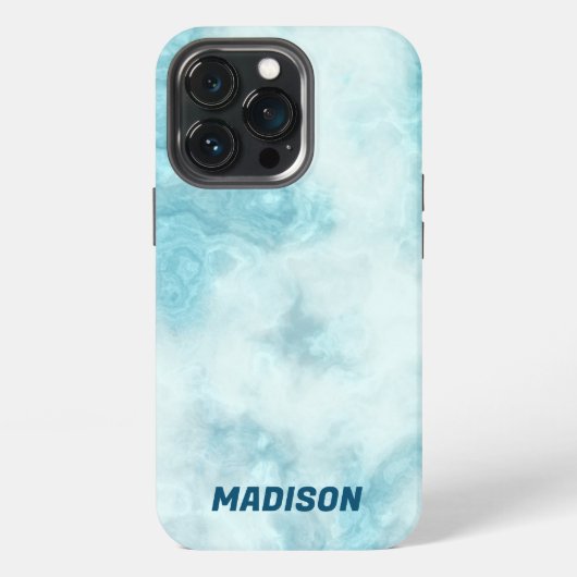 Etui iPhone 13 Pro Marbre bleu avec nom (Dos)