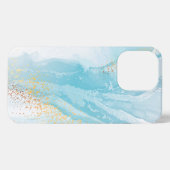 Etui iPhone 13 Pro Marbre bleu et or Abstrait (Verso Horizontal)