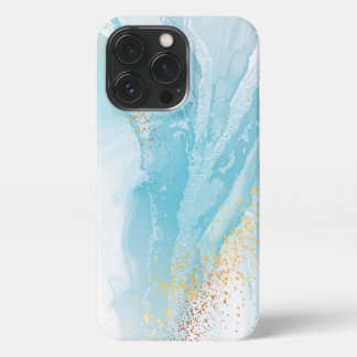 Etui iPhone 13 Pro Marbre bleu et or Abstrait