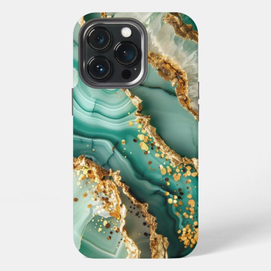 Etui iPhone 13 Pro Marbre vert et or élégant (Dos)