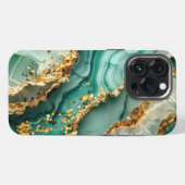 Etui iPhone 13 Pro Marbre vert et or élégant (Verso Horizontal)