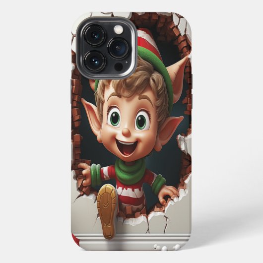 Etui iPhone 13 Pro Max 3d Drôle mignon elf de Noël (Verso)