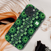 Etui iPhone 13 Pro Max Abstrait moderne Motif d'art fractal vert initial