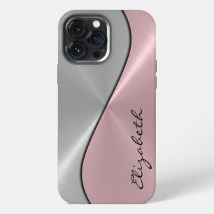 Etui iPhone 13 Pro Max Acier inoxydable métal argent et rose