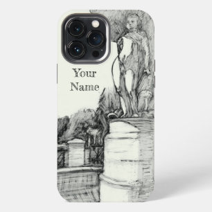 Etui iPhone 13 Pro Max Ancienne fontaine dans le parc avec sculpture de g
