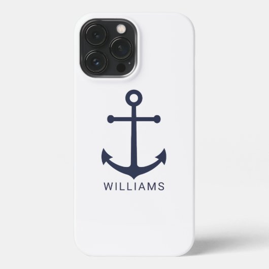 Etui iPhone 13 Pro Max Ancre bleue marine avec nom personnalisé (Verso)