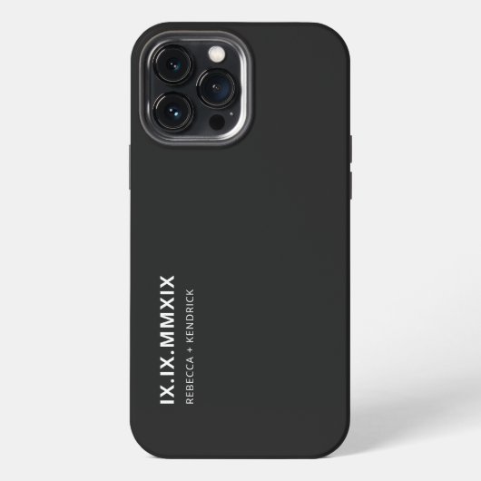 Etui iPhone 13 Pro Max Anniversaire des chiffres romains date jumelée (Verso)