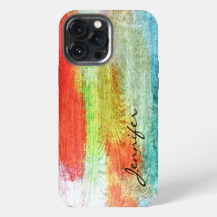 Etui iPhone 13 Pro Max Apparence de grain de bois moderne coloré