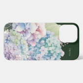 Etui iPhone 13 Pro Max Aquarelle Hydrangea Personnalisé Vert (Verso Horizontal)