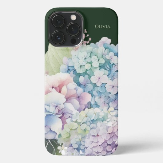 Etui iPhone 13 Pro Max Aquarelle Hydrangea Personnalisé Vert (Verso)