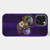 Etui iPhone 13 Pro Max Araignée Steampunk sur fond violet (Verso Horizontal)