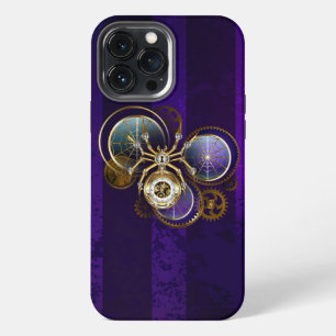 Etui iPhone 13 Pro Max Araignée Steampunk sur fond violet