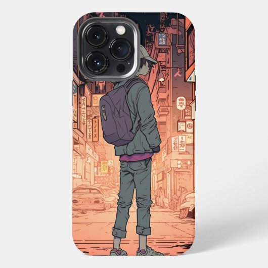 Etui iPhone 13 Pro Max Art de garçon d'anime (Verso)