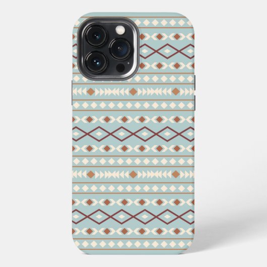 Etui iPhone 13 Pro Max Aztec Formes Motif Rusts Crème Turquoise-Bleu (Verso)