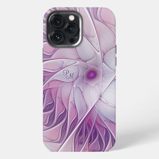 Etui iPhone 13 Pro Max Belles Initiales Abstraites de Fleur Rose (Verso)