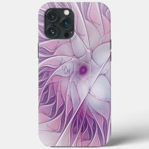 Etui iPhone 13 Pro Max Belles Initiales Abstraites de Fleur Rose