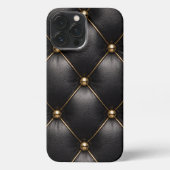 Etui iPhone 13 Pro Max Black Quilted Leather & Gold Studs Phone Case (Verso)
