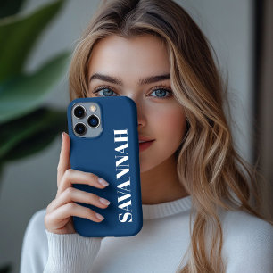 Etui iPhone 13 Pro Max Bleu marine nom personnalisé simple 