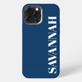 Etui iPhone 13 Pro Max Bleu marine nom personnalisé simple (Verso)