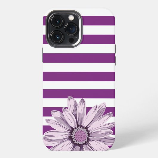 Etui iPhone 13 Pro Max Boîtier iPhone Fleur Rayure Blanche Violette (Verso)