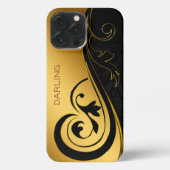 ETUI iPhone 13 PRO MAX BOLD MODERN GOLD BLACK DAMASK (Verso)