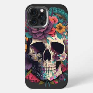 Etui iPhone 13 Pro Max Botanique et os du crâne floral