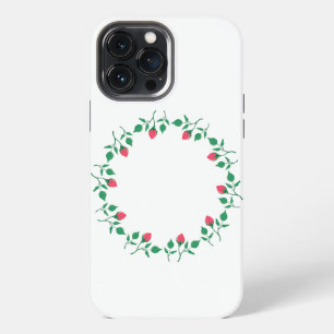 Etui iPhone 13 Pro Max Cadre rond fleuri avec fleurs roses