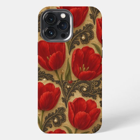 Etui iPhone 13 Pro Max Capa para celular Tulipas e Renda DESIGN (Verso)