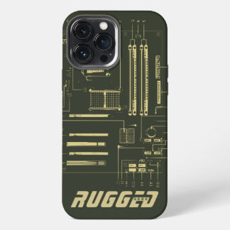 Etui iPhone 13 Pro Max carte mère technologie GEEK ROBUSTE verte et or