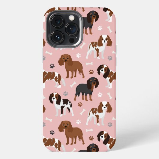 Etui iPhone 13 Pro Max Cavalier King Charles Spaniel Pattes et Os (Verso)