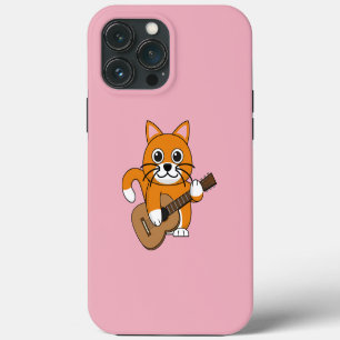 Etui iPhone 13 Pro Max Chat blanc orange mignon jouant de la guitare dess